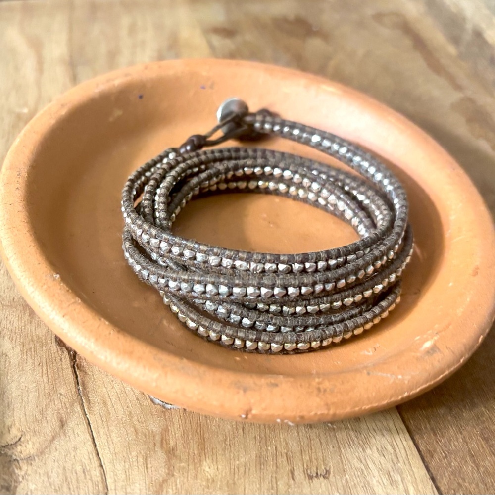 CHAN LUU Classic Sterling Silver Beaded, Leather Wrap Bracelet